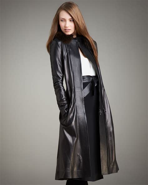 long leather jacket women outfit